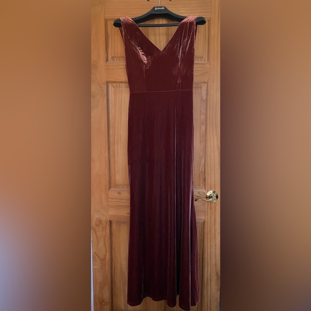 Elegant Burgundy Revelry Terra Cotta Velvet Dress - Picture 2 of 3